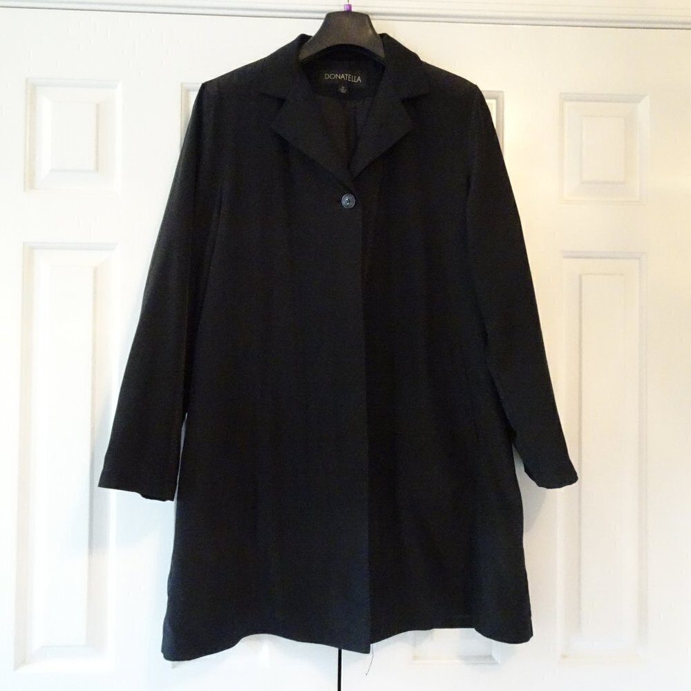 Donatella Women's Trench Coat Jacket Black Size M Vintage Hidden Button Placket